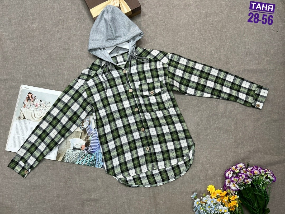 рубашка в клетку с капюшоном для девочек,рубашка в клетку с капюшоном,детская рубашка в клетку,рубашка теплая,рубашка с капюшоном