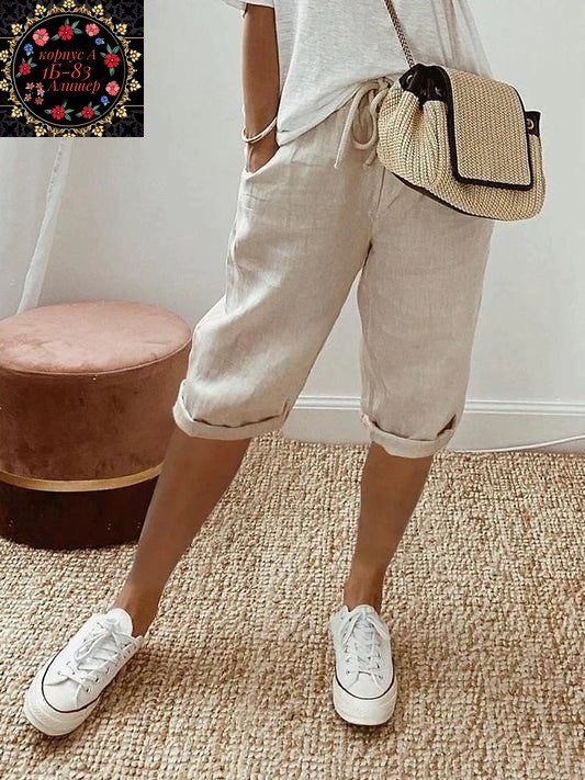 бриджи женские,повседневные шорты,льняные шорты,женские шорты,женские повседневные брюки