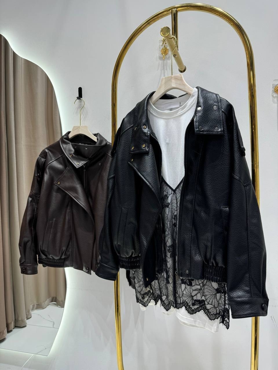 женская кожаная куртка hh,модная кожаная куртка - бомбер,женская куртка из искусственной кожи,куртка-косуха из искусственной кожи оверсайз,edem-room модная кожаная куртка - бомбер