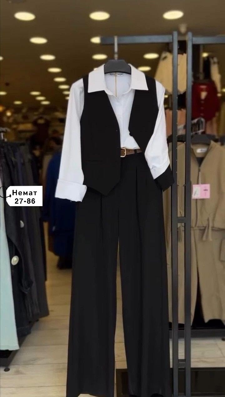 костюм с жилетом брючный,брючный костюм,костюм брючный чёрный с жилетом от бренда avili,брючный костюм с жилеткой,костюм брючный с жилеткой женский