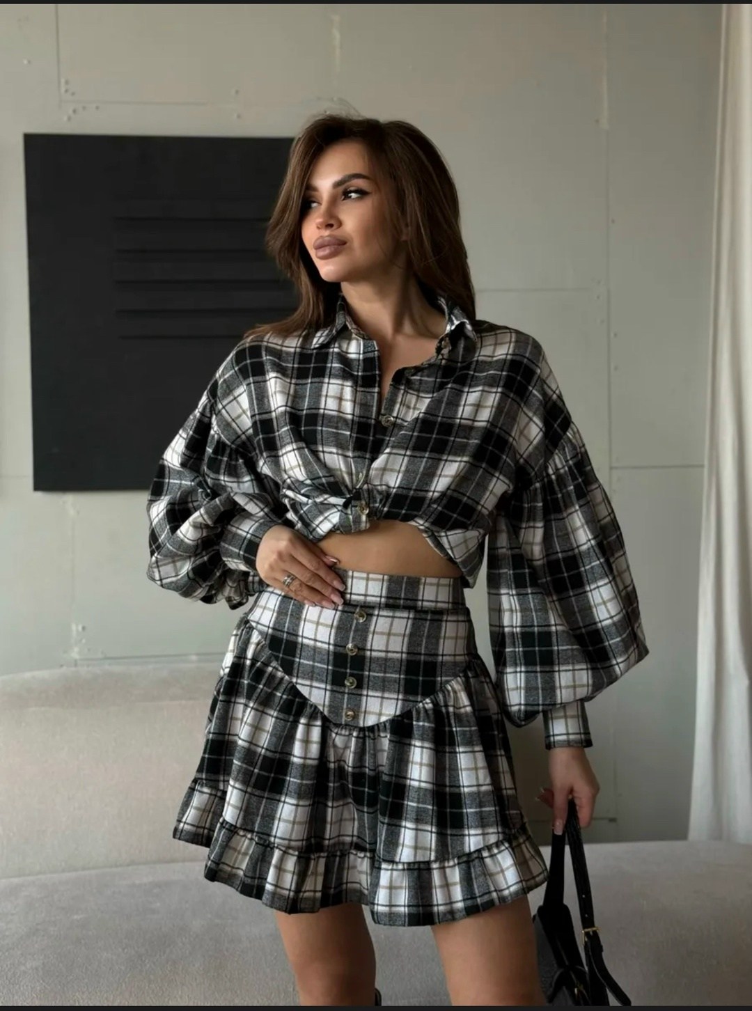 костюм рубашка с юбкой,костюм и юбка,трендовый костюм рубашка + юбка-шорты в клетку,женский костюм в клетку с юбкой,костюм в клетку рубашка с мини юбкой двойка ruslanova_style