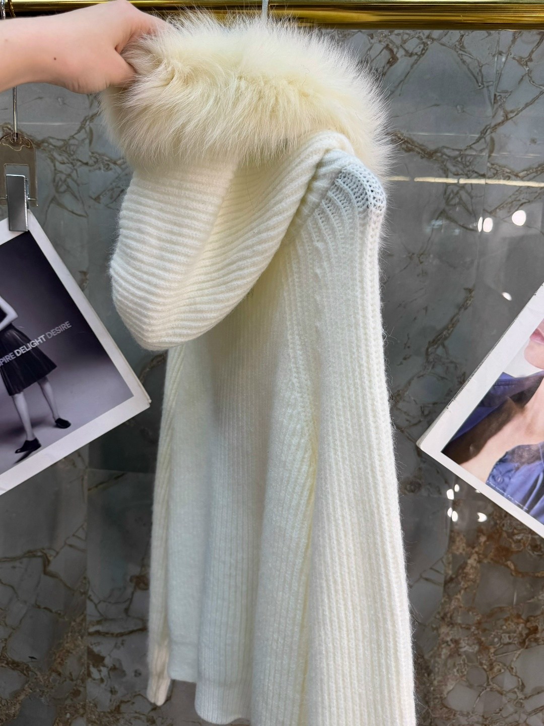 женский вязаный кардиган с капюшоном, свободный меховой воротник, однотонное пальто, дизайн на молнии,молочно-белый вязаный кардиган с большим меховым воротником и капюшоном,женский свитер luxyonuo с
