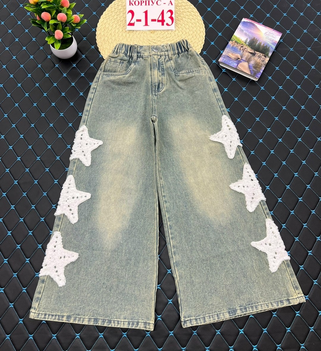 детские джинсовые брюки для девочек,модные джинсы для девочек-подростков широкие брюки со звездным узором,джинсы для девочек со звездами,джинсы для девочек,джинсы с широкими штанинами для девочек-подр