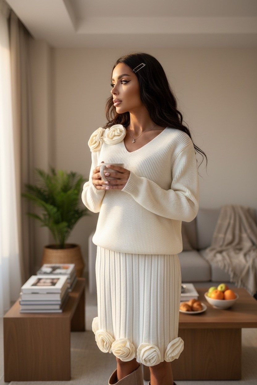 костюм с юбкой плиссе вязаный yay clothes,женский костюм комплект джемпер с юбкой,трикотажный костюм,костюм с юбкой,вязаный костюм с юбкой