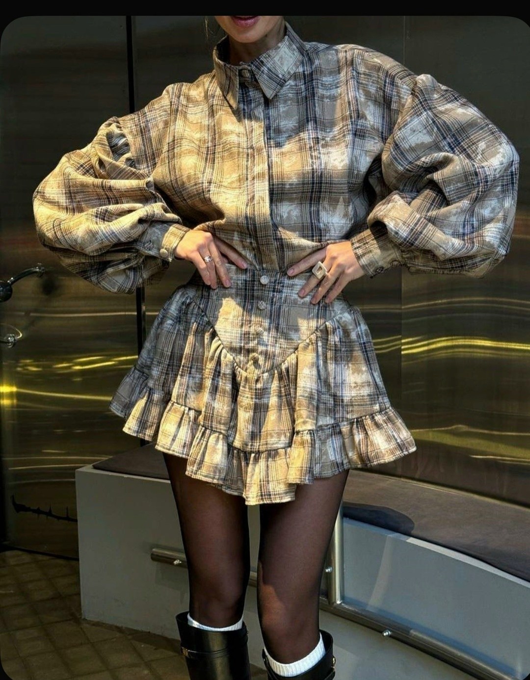 костюм рубашка с юбкой,костюм и юбка,трендовый костюм рубашка + юбка-шорты в клетку,женский костюм в клетку с юбкой,костюм в клетку рубашка с мини юбкой двойка ruslanova_style