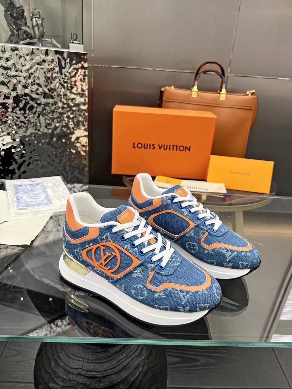 кроссовки louis vuitton premium синие,женские текстильные кроссовки louis vuitton 2026 neo run синие с оранжевым с монограммой,кроссовки louis vuitton,женские кроссовки louis vuitton,кроссовки женские