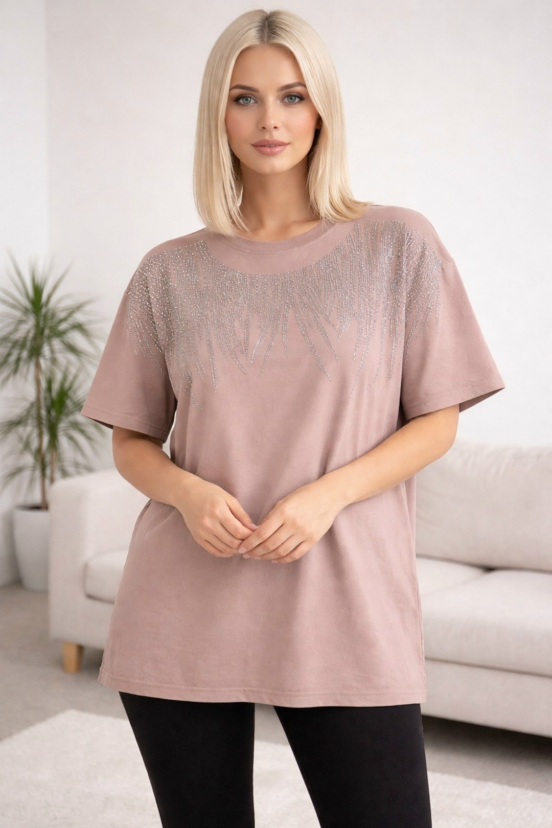 футболки женская,футболка оверсайз со стразам,футболка со стразами с топом оверсайз vv-fashion,базовая женская футболка,футболка со стразами