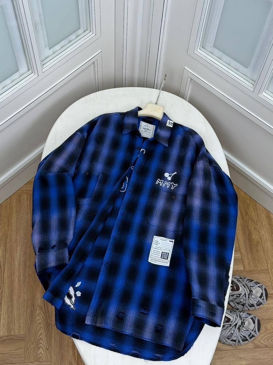 рубашка в клетку оверсайз со стразами perferita,рубашка в клетку,рубашка женская в клетку,рубашка женская в клетку оверсайз,женская рубашка