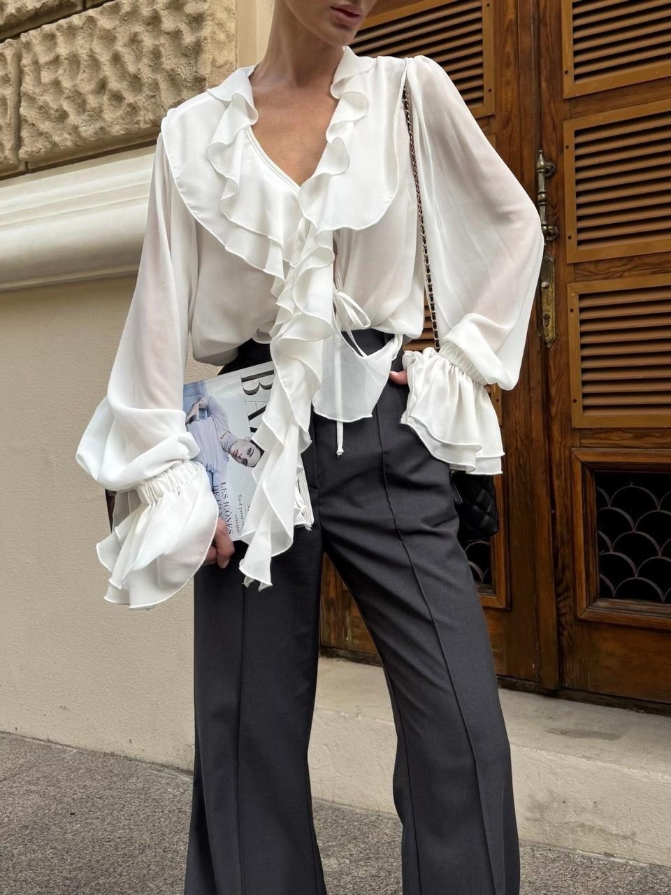 блузка стильная,элегантная блузка,блузка с оборками,блузка роскошная,рубашка с рюшами полупрозрачная