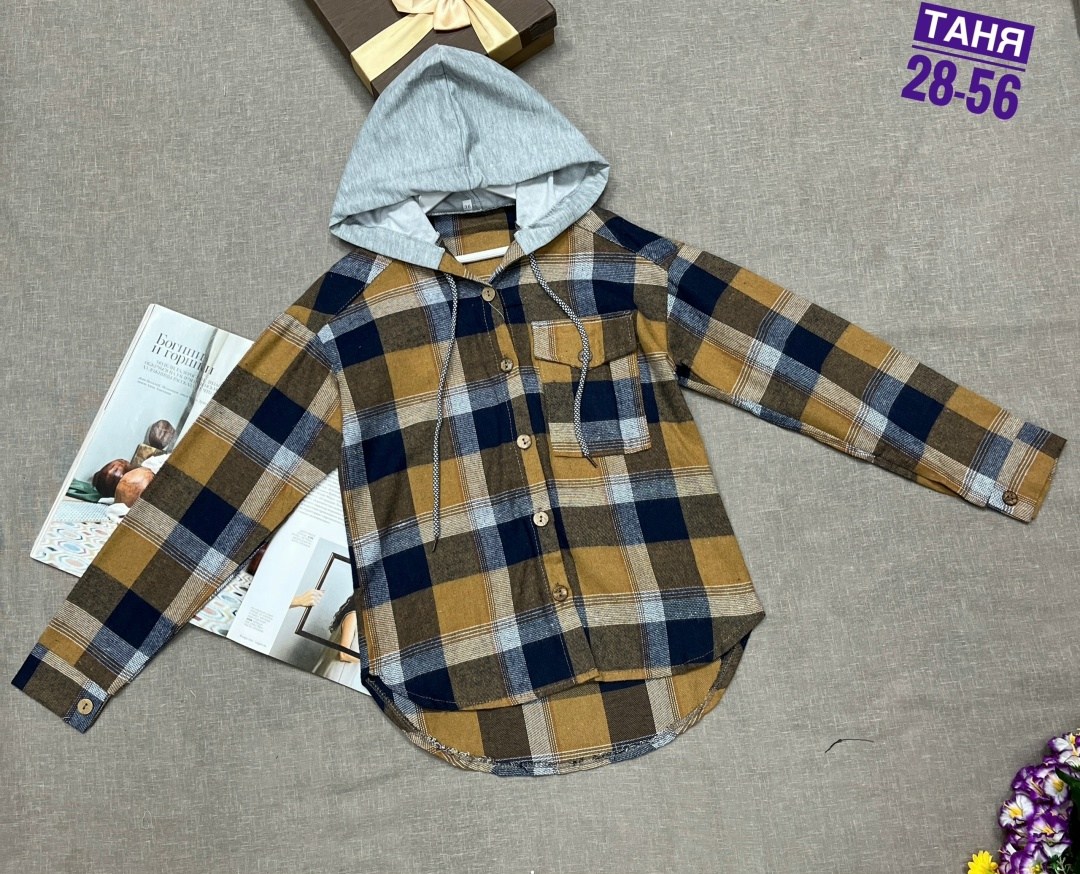 рубашка в клетку с капюшоном для девочек,рубашка в клетку с капюшоном,детская рубашка в клетку,рубашка теплая,рубашка с капюшоном