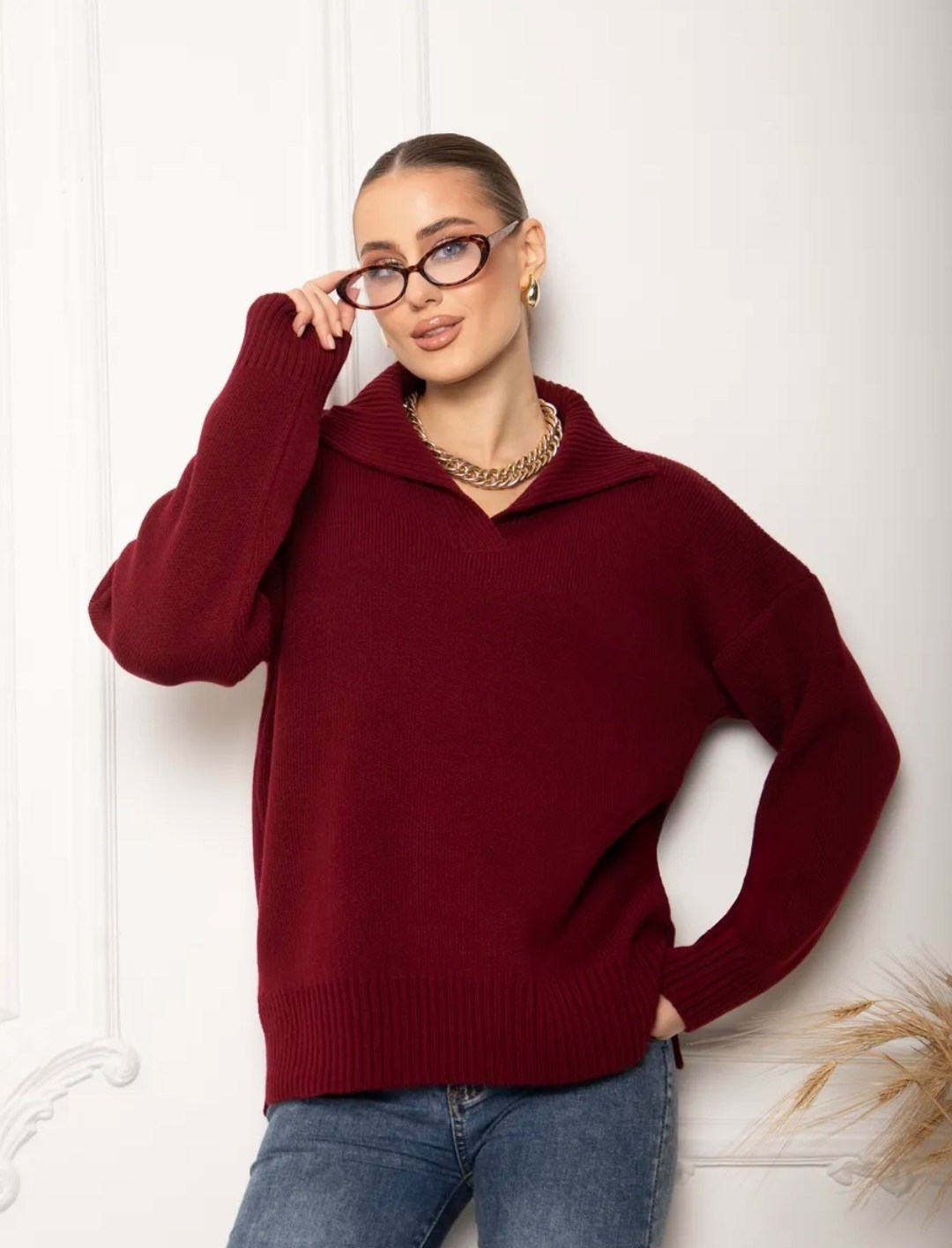 свитер поло женское,свитер женский оверсайз укороченный r.ricco,джемпер женский,джемпер женский оверсайз,свитер удлиненная