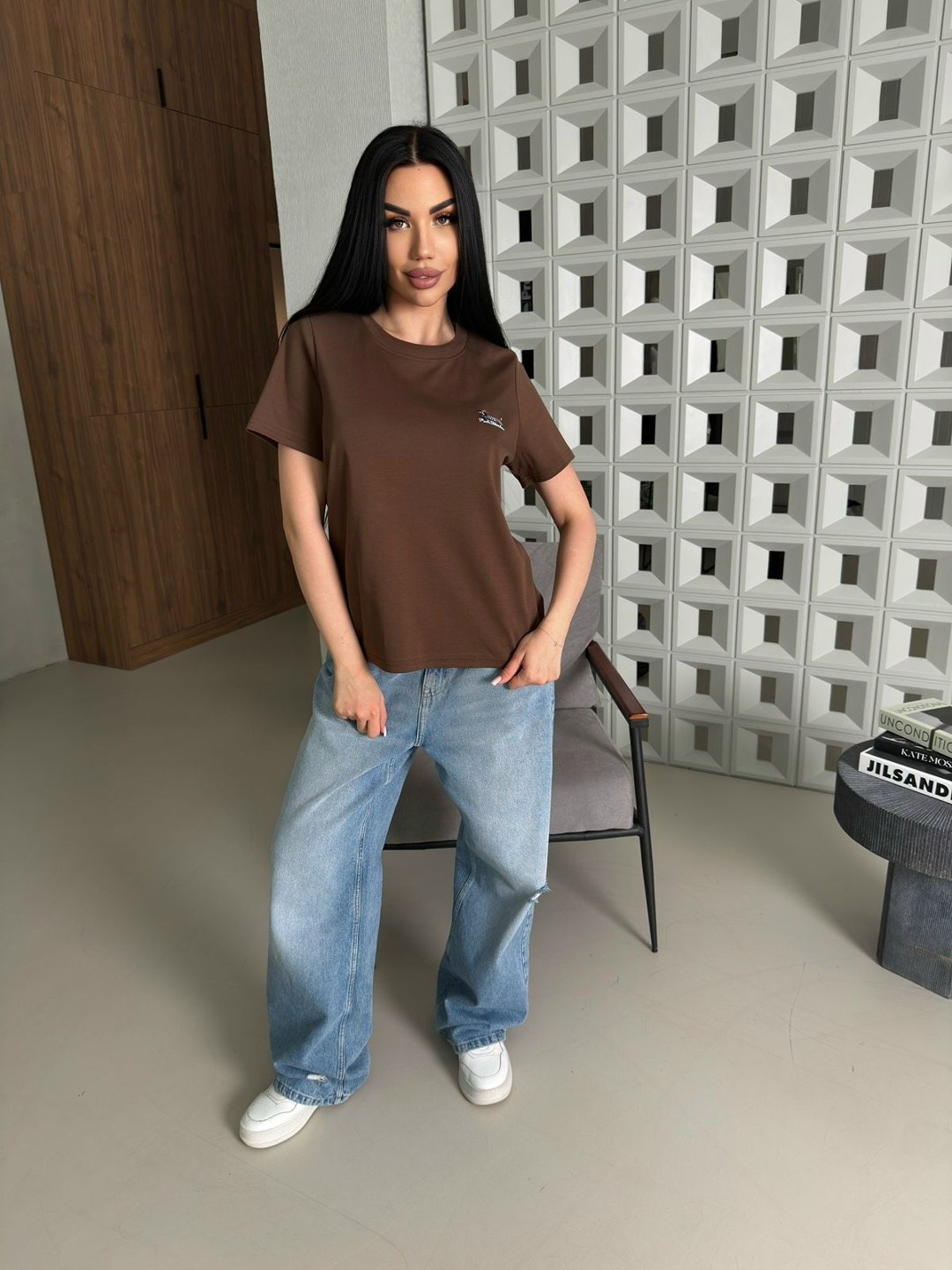 футболка y2k оверсайз zi-bella цвет шоколадный,женская футболка,футболки женская оверсайз,футболка y2k оверсайз zi-bella,футболка женская базовая