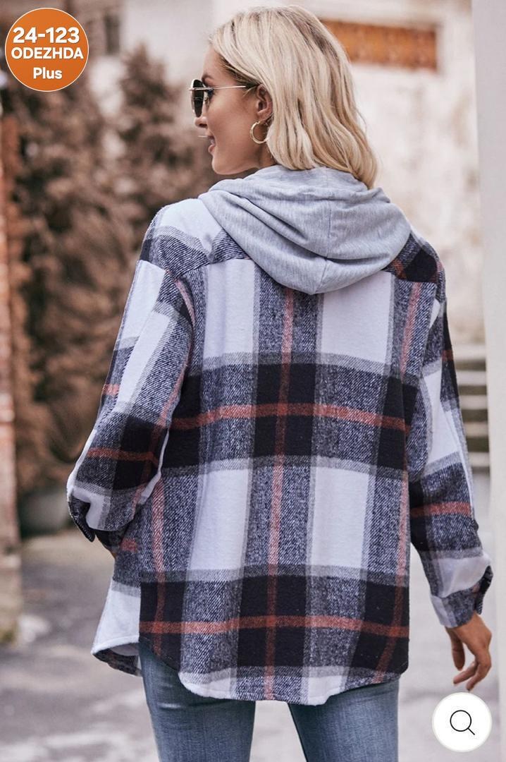 рубашка теплая в клетку с капюшоном,клетчатая рубашка,женская рубашка в клетку,теплая кашемировая рубашка в клетку,модная клетчатая рубашка