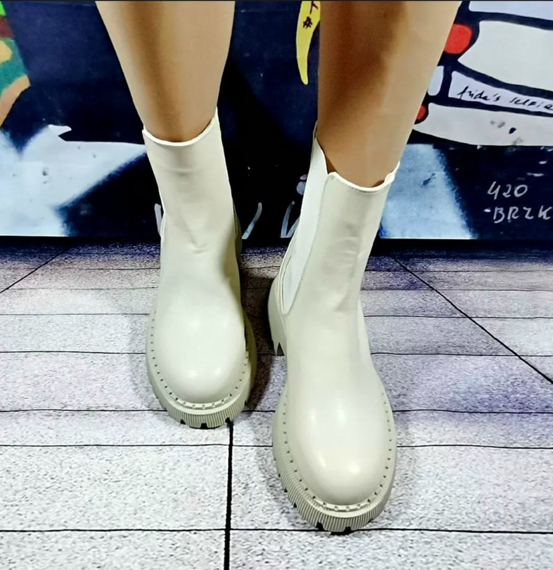 ботинки женские,ботинки челси женские зимние белые,, женская,модные ботинки