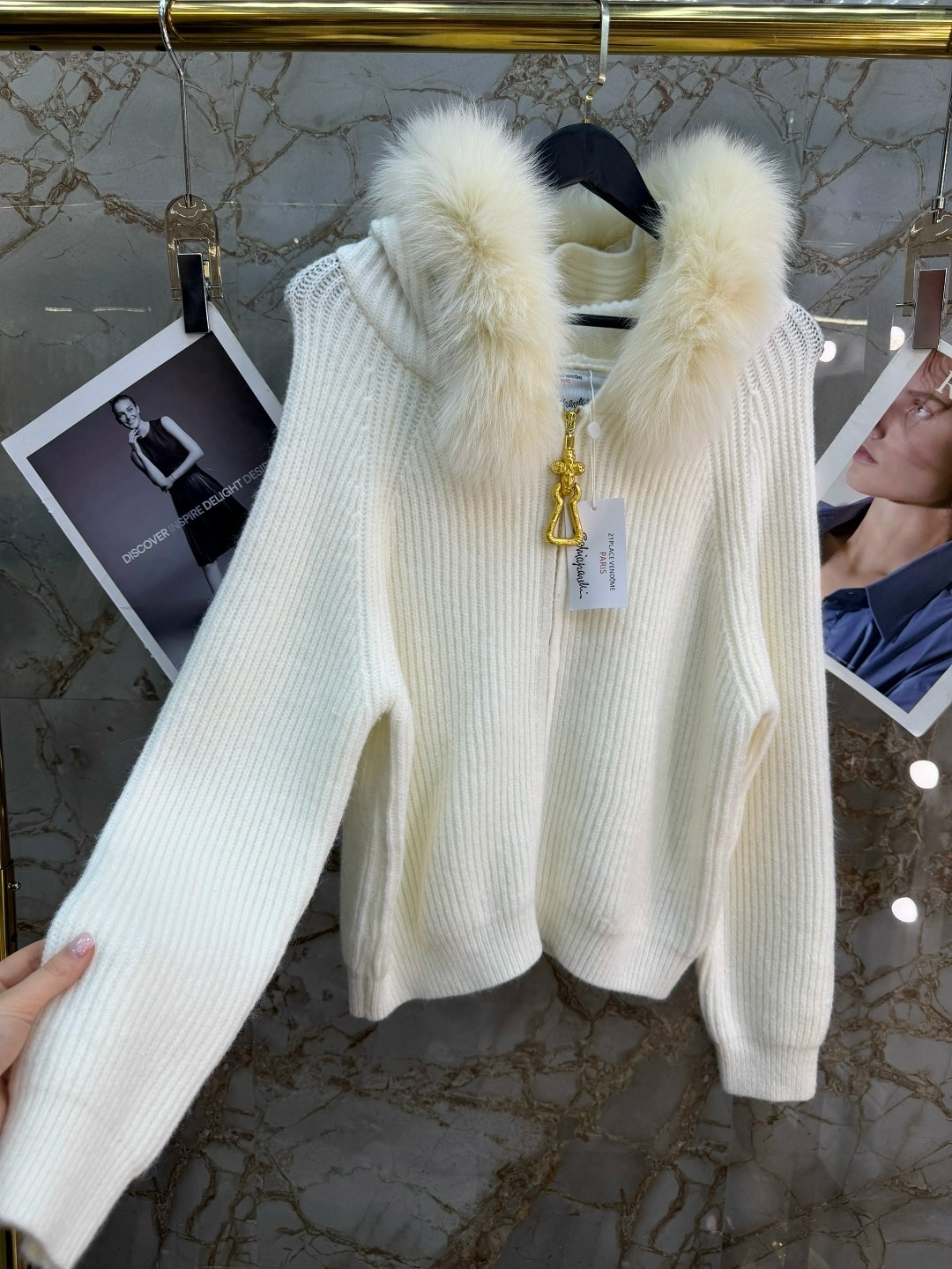 женский вязаный кардиган с капюшоном, свободный меховой воротник, однотонное пальто, дизайн на молнии,молочно-белый вязаный кардиган с большим меховым воротником и капюшоном,женский свитер luxyonuo с