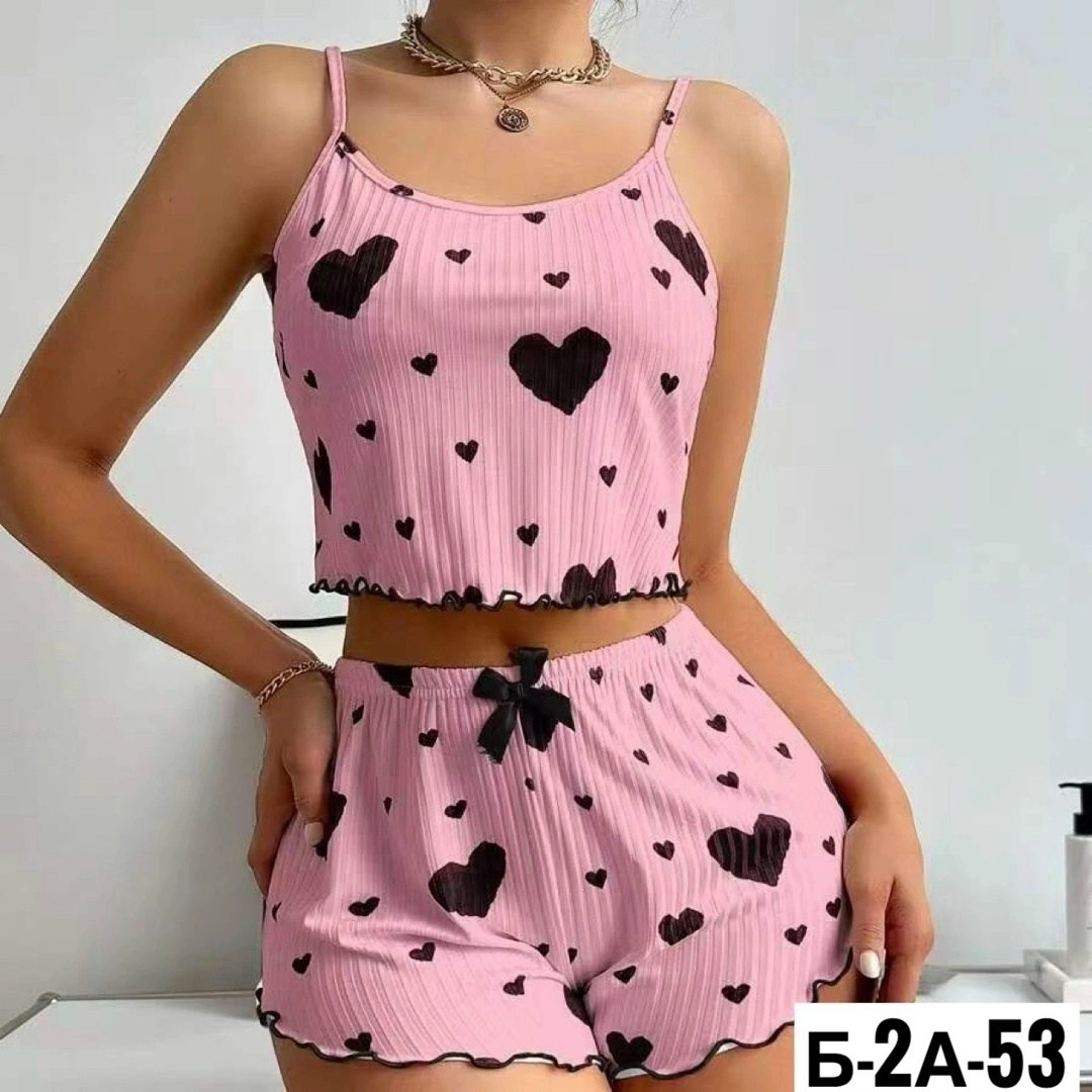 женская пижама,женские пижамные комплекты,пижама женская с шортам,пижама с шортами с сердечками,женская летняя пижама из полиэстера