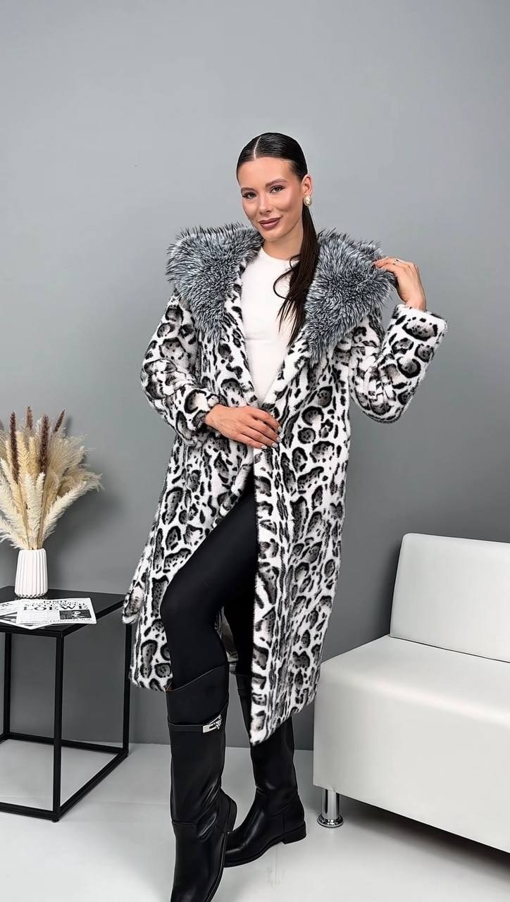 шуба искусственная,шуба из premium эко меха с принтом рысь,шуба леопард,шуба искусственная leoturk леопард,шуба длинная с капюшоном из рыси