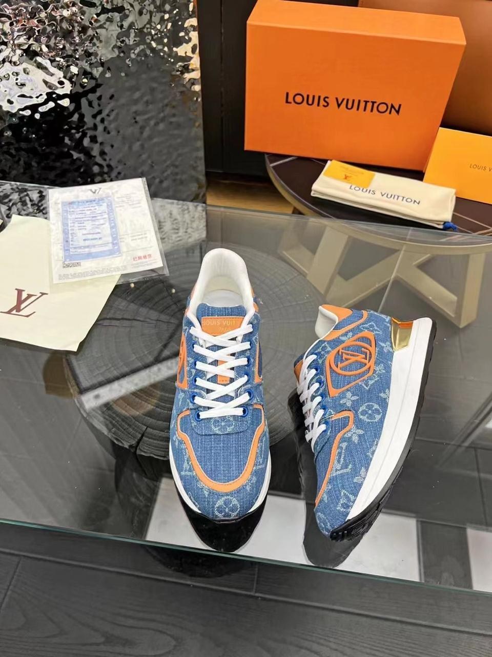 кроссовки louis vuitton premium синие,женские текстильные кроссовки louis vuitton 2026 neo run синие с оранжевым с монограммой,кроссовки louis vuitton,женские кроссовки louis vuitton,кроссовки женские