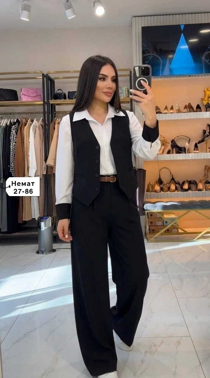 костюм с жилетом брючный,брючный костюм,костюм брючный чёрный с жилетом от бренда avili,брючный костюм с жилеткой,костюм брючный с жилеткой женский