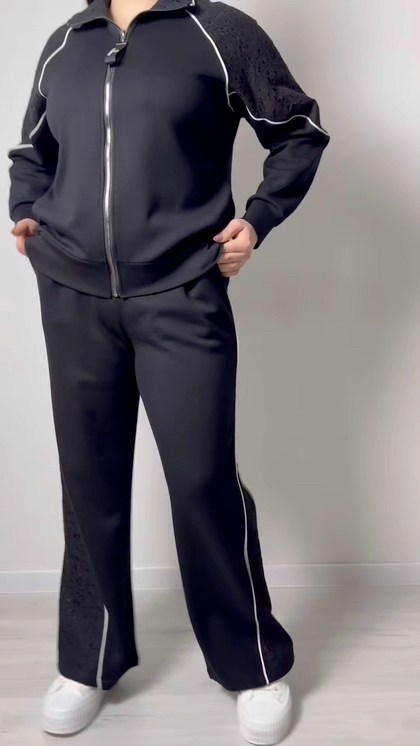 костюм женский,спортивный костюм,трикотажные костюмы,спортивный костюм больших размеров спорт шик lecalolady цвет черный,костюм спорт шик