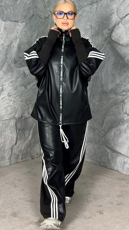 кожаный спортивный костюм,спортивный костюм,женский спортивный костюм,повседневный костюм,спорт костюм