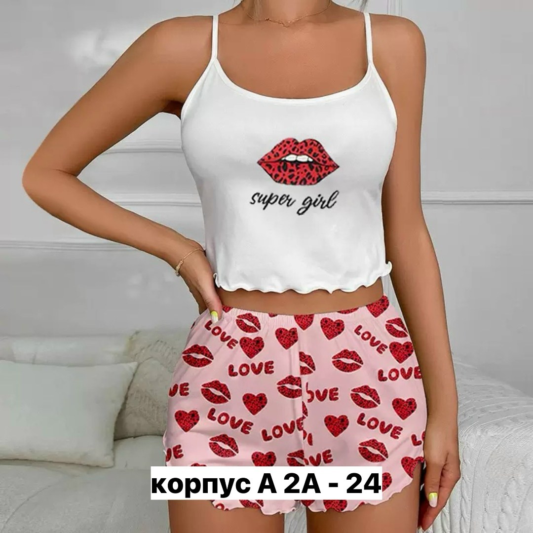 пижама женская с майкой,пижама короткая шорты и топ с сердечками,женские пижамные комплекты,пижама женская,женская пижама комплект