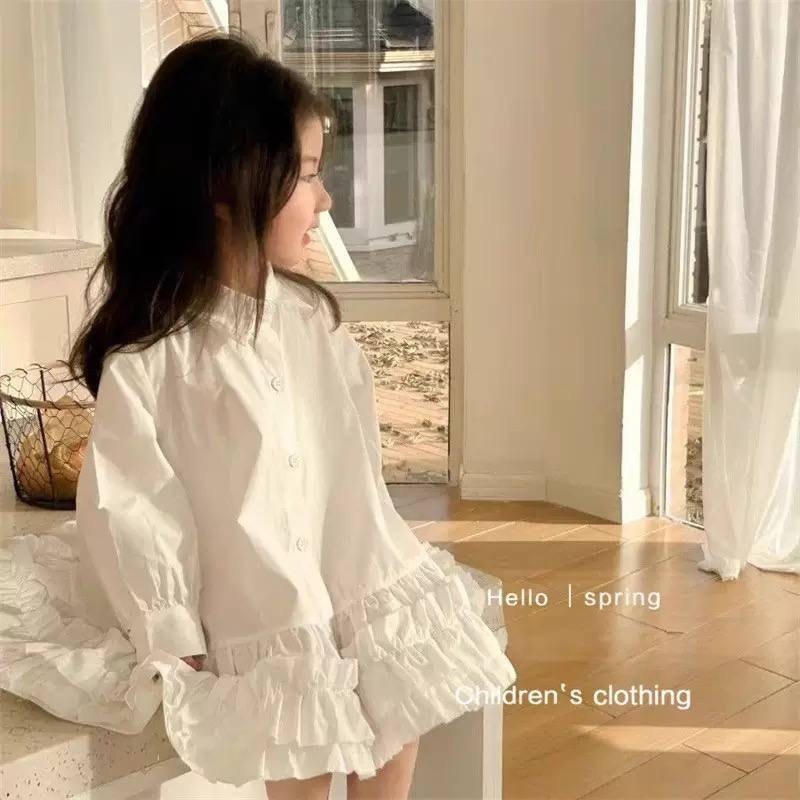 платье рубашка для девочки,блузка с длинным рукавом для девочек,блузка с объемными рукавами для девочек,белая блузка для девочки,рубашка с оборками
