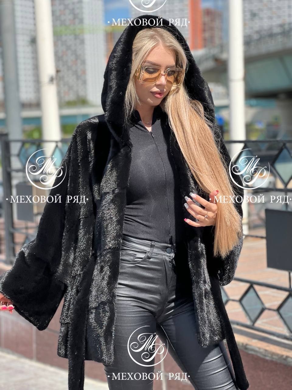 норковая шуба черный бриллиант,меховой ряд-business,шубка из импортной норки с капюшоном модель кимоно,шубка из меха европейской норки,шубка из импортной норки с капюшоном модель "кимоно" в цвете "чер