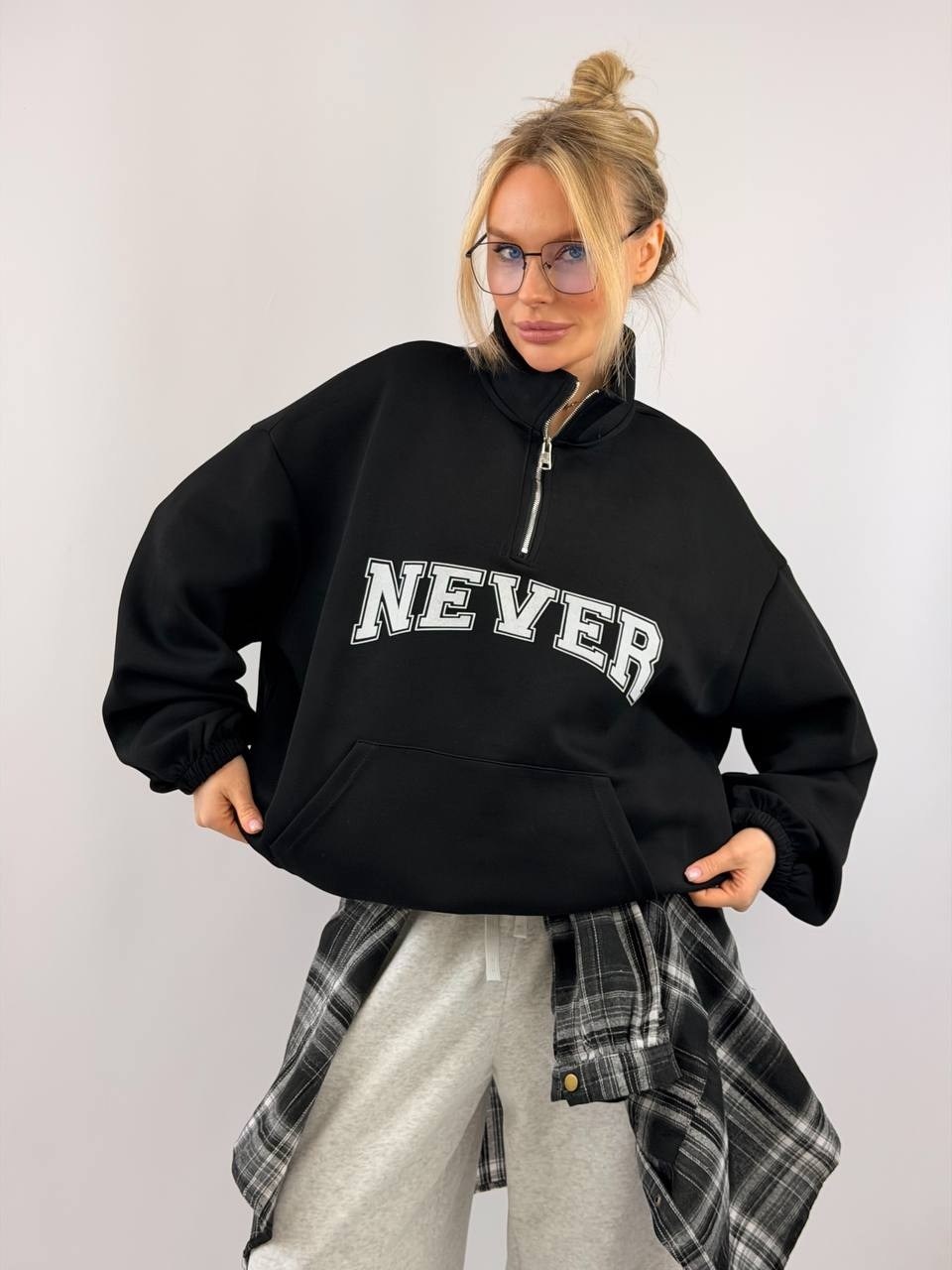 свитшот оверсайз с начесом и молнией воротником надписью y2k,свитшот и толстовка,свитшот женская,женская кофта,толстовка