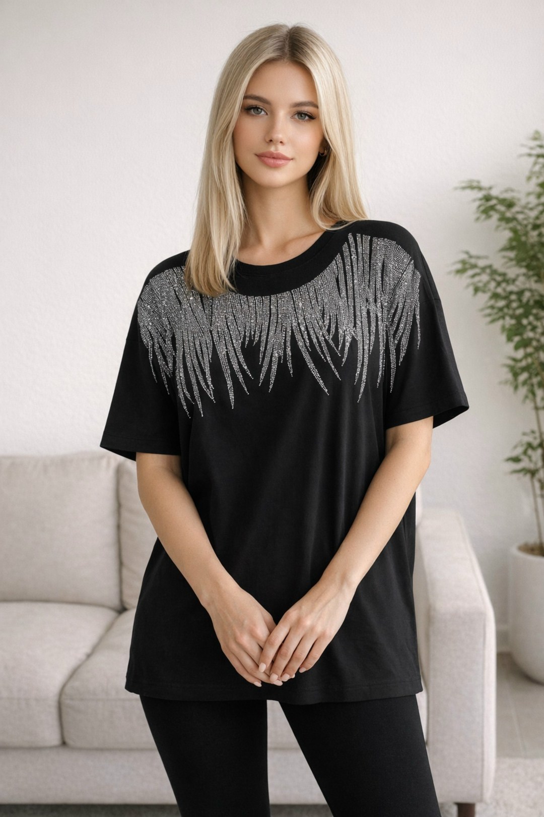 футболки женская,футболка оверсайз со стразам,футболка со стразами с топом оверсайз vv-fashion,базовая женская футболка,футболка со стразами