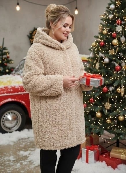 шуба натуральная овчина керли софия фурс,шуба пальто,шуба,шуба тедди "чебурашка" шерстяная с большим капюшоном цвет кварц,шуба из овчины