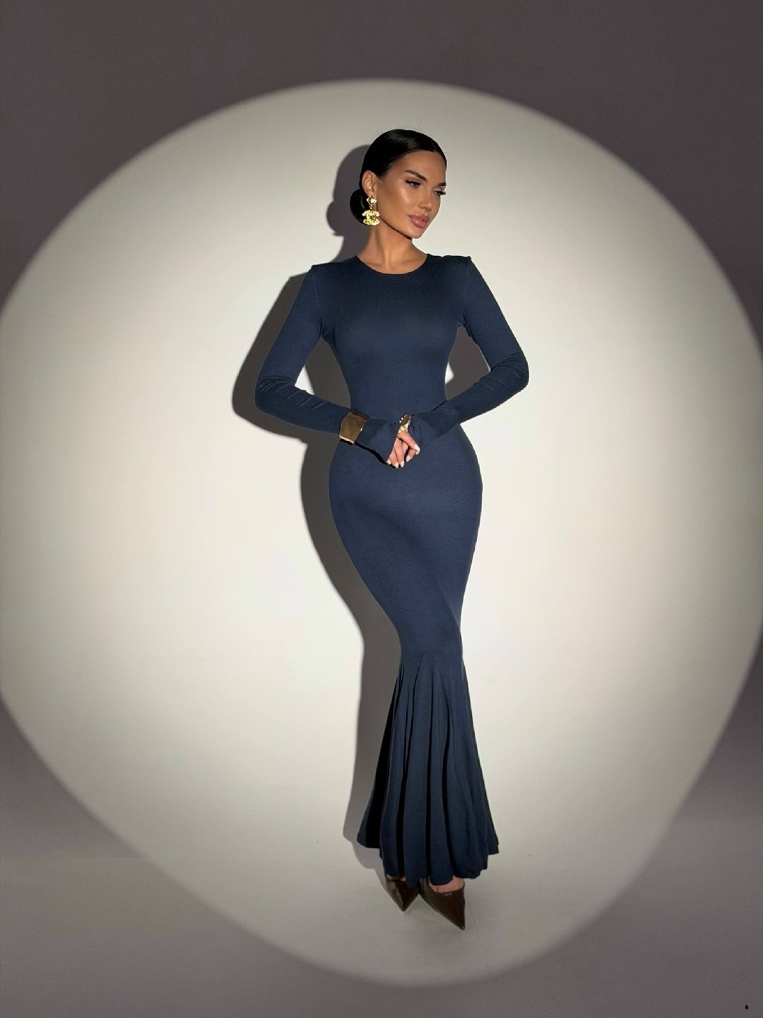 платье миди из трикотажа каприе синий,элегантные платья,платье вечернее,длинное платье,платье