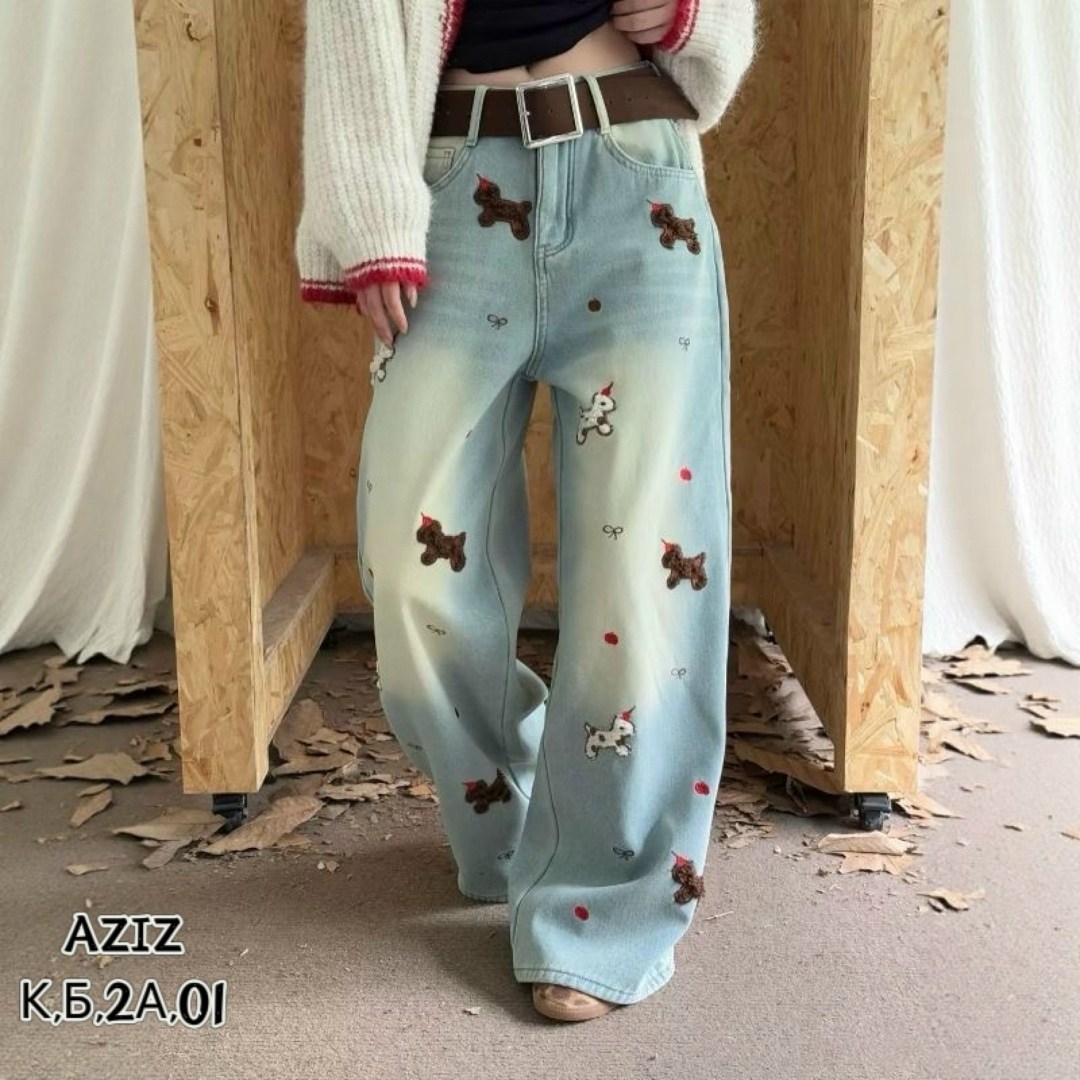 джинсы женские с вышивкой,джинсы с вышивкой,широкие брюки джинсы кореан стайл,женские джинсовые брюки с вышивкой,женский джинсы