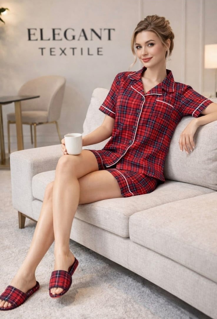 пижама женская хоум стайл красная клетка,женская пижама с рубашкой и шортами красная клетка,пижама женская в клетку,пижама в клетку,женская пижама