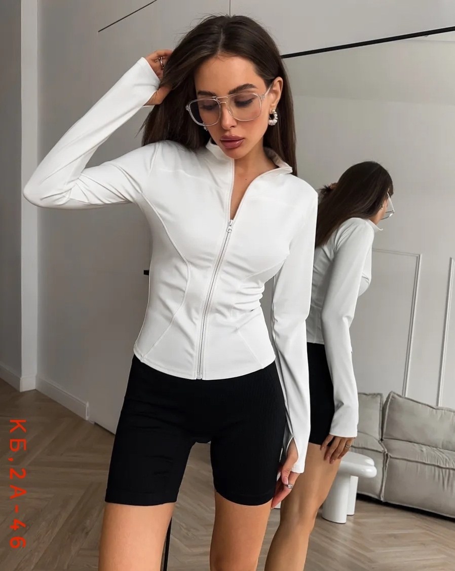 женская кофта,спортивная кофта,костюм женский для фитнеса,спортивная кофта на молнии обтягивающая,куртка женская застегивается на молнию облегающего кроя dazy белый