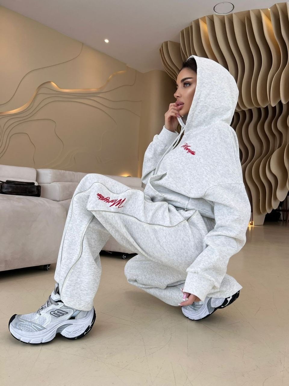 спортивный костюм,костюм спортивный женский,костюм спортивный оверсайз со штанами палаццо и зип худи micca 412863416,женский костюм,cпортивный костюм женский на флисе