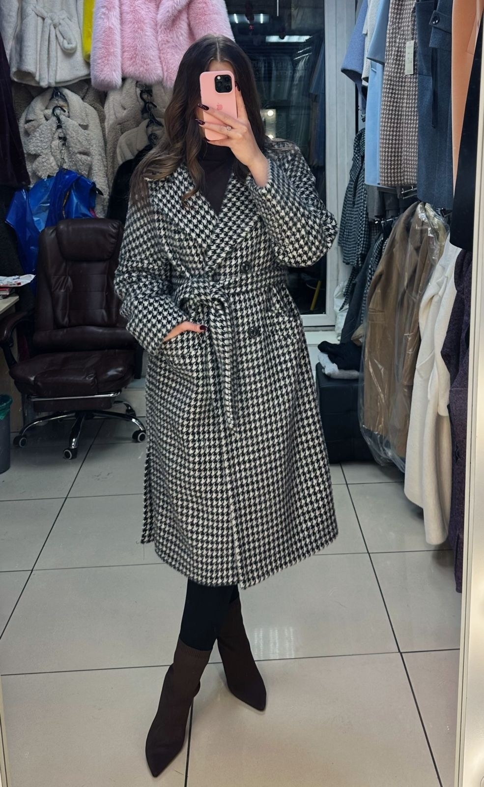 длинное двустороннее кашемировое пальто,шерстяное пальто,пальто женское,кашемировое пальто женское,пальто средней длины