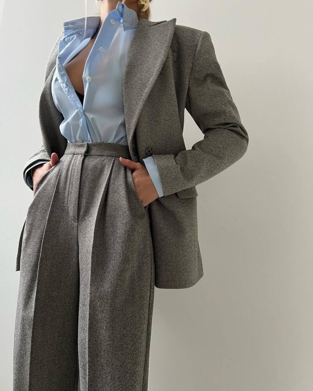 модный женский брючный костюм комплект из трех предметов с корсетом и широкими брюками,брюки для костюма с высокой талией,костюм брючный,брючный костюм с корсетом,костюм тройка кашемир