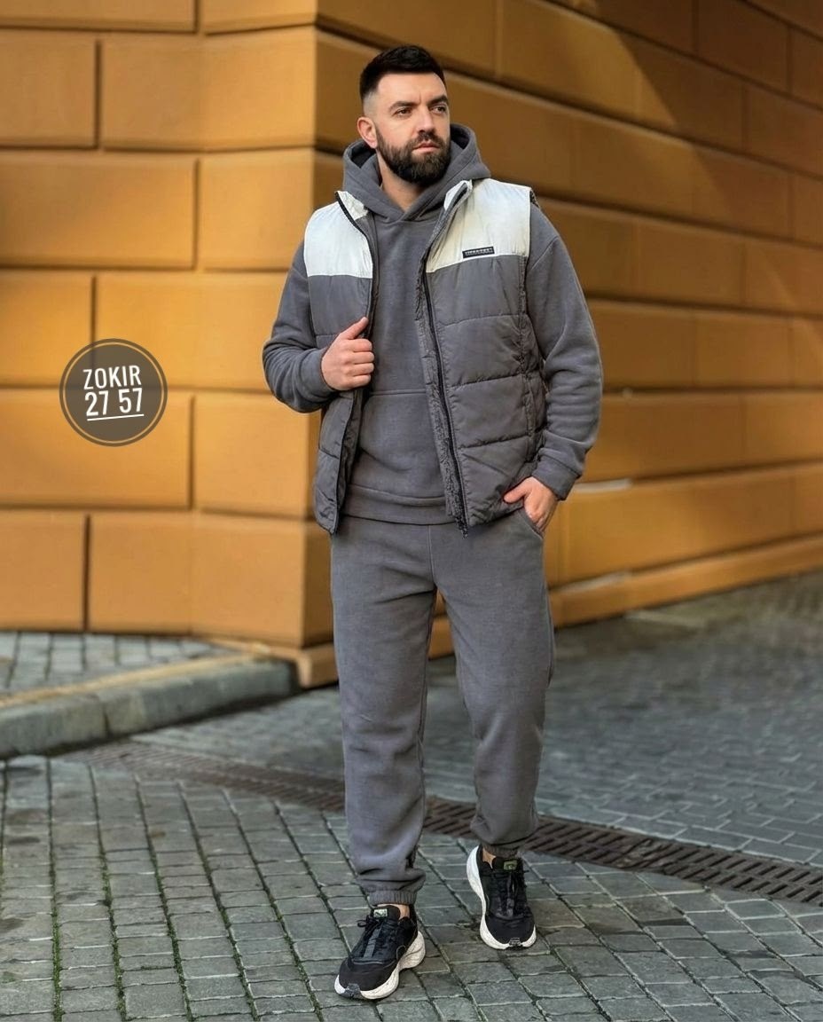 мужской теплый спортивный костюм на флисе с жилетом,спортивный костюм мужской,теплый мужской спортивный костюм тройка с жилетом,спортивный костюм тройка с жилеткой