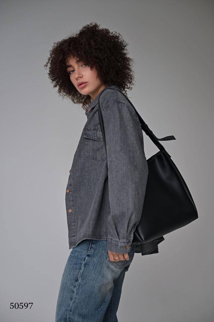 блузка джинсовая,шоппер из экокожи,стильная блузка,кожаная сумка,сумка женская