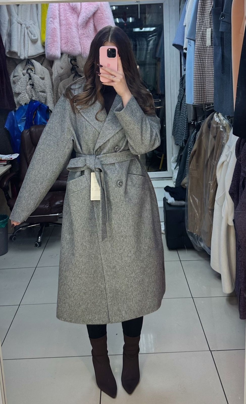 длинное двустороннее кашемировое пальто,шерстяное пальто,пальто женское,кашемировое пальто женское,пальто средней длины