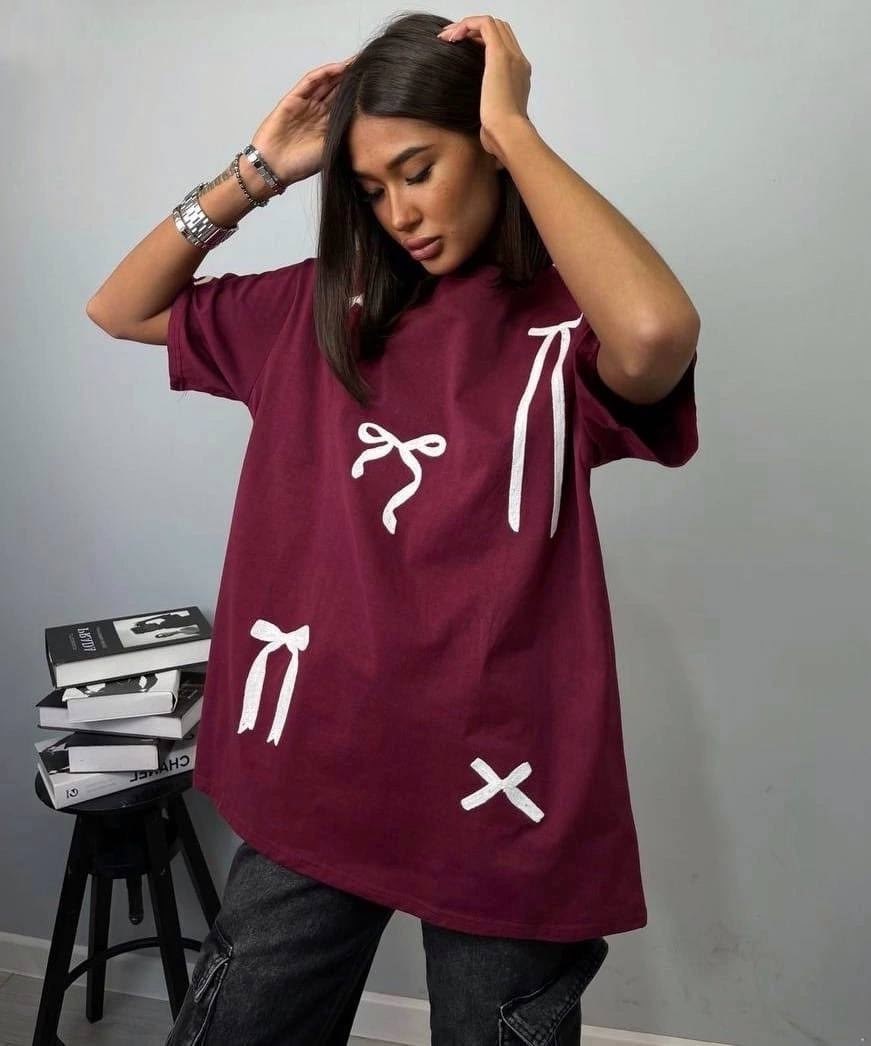 футболка с бантиками,футболка женская,футболка с бантами,футболки оверсайз с принтами,футболка