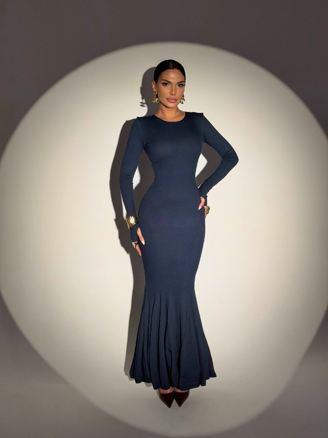 платье миди из трикотажа каприе синий,элегантные платья,платье вечернее,длинное платье,платье