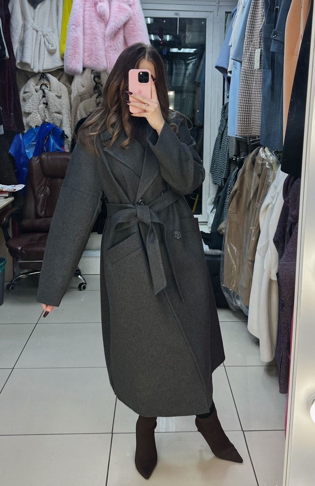 длинное двустороннее кашемировое пальто,шерстяное пальто,пальто женское,кашемировое пальто женское,пальто средней длины
