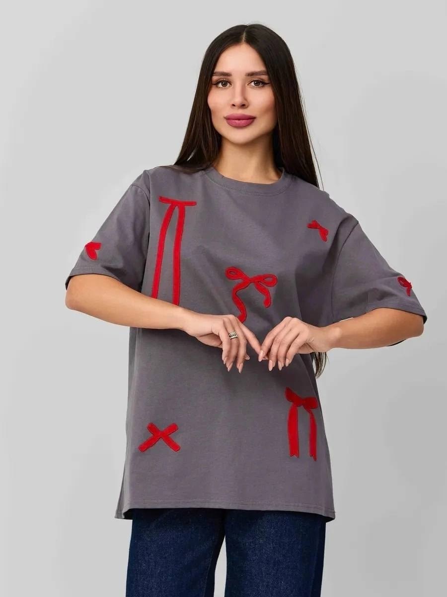 футболка с бантиками,футболка женская,футболка с бантами,футболки оверсайз с принтами,футболка