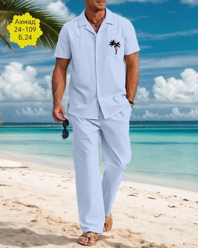 костюм летний мужской,костюм мужской,мужской костюм двойка,,костюм с пальмами мужской