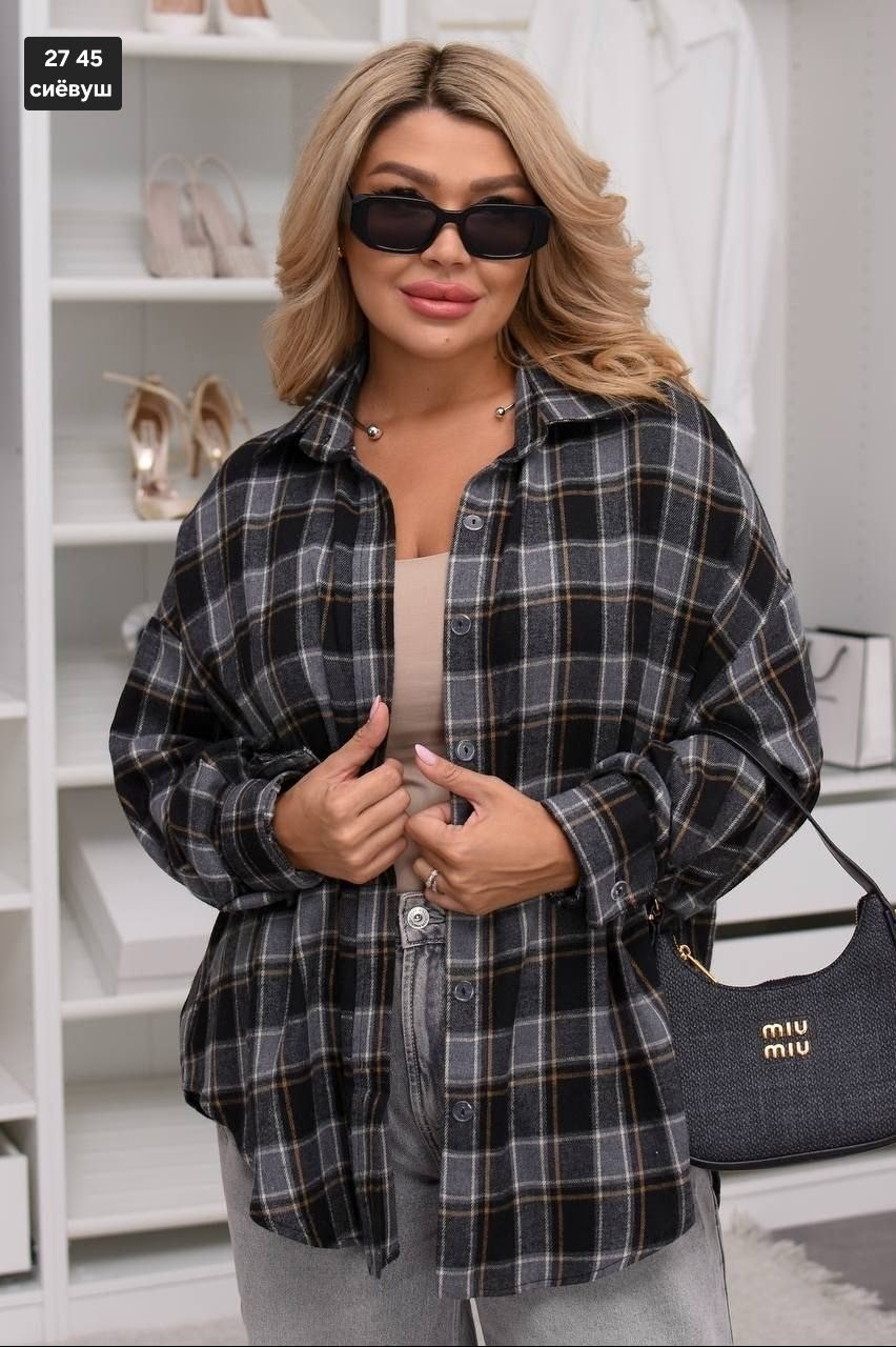 рубашка оверсайз больших размеров в клетку big life style,рубашка оверсайз больших размеров в клетку,рубашка женская,стильная рубашка,рубашка теплая