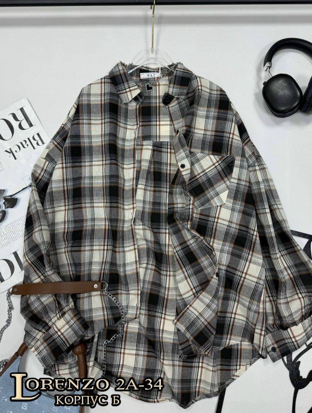 рубашка классическая в клетку оверсайз la fashion,женская рубашка в клетку,клетчатая рубашка,женская клетчатая рубашка,рубашка в клетку