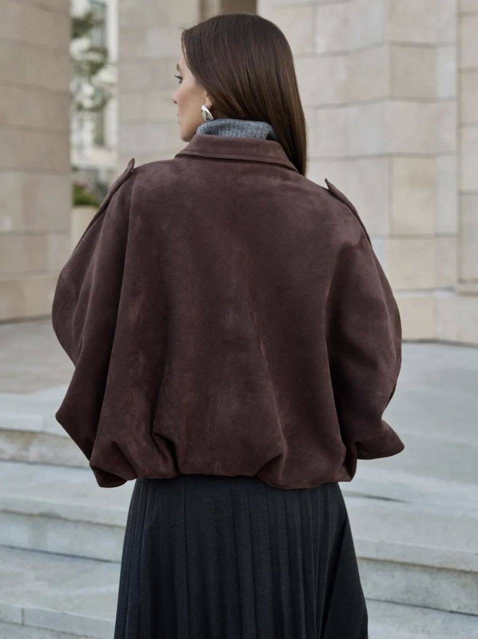 куртка бомбер замшевая коричневая женская весна демисезонная irinakhai design,куртка бомбер оверсайз из замши m.wish 453276404,замшевая куртка,куртка бомбер,бомбер укороченный оверсайз замшевый куртка