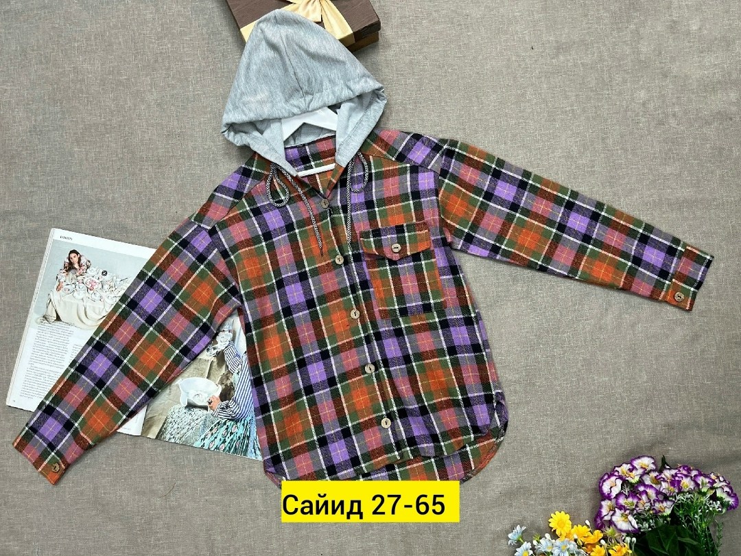 рубашка в клетку с капюшоном,рубашка с капюшоном,рубашка в клетку с капюшоном для девочек,детская рубашка,рубашка теплая